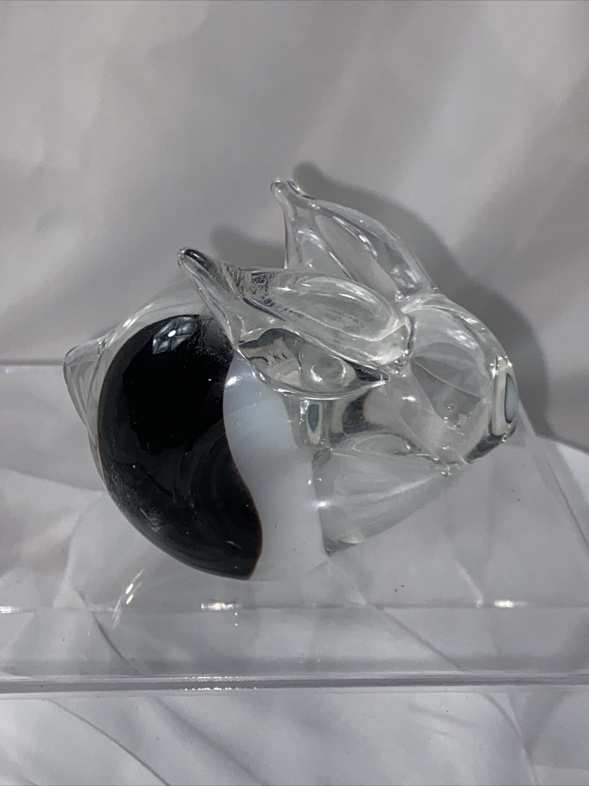Art Glass Bunny Rabbit Clear White Black Figurine Long Ears Paperweight Glass