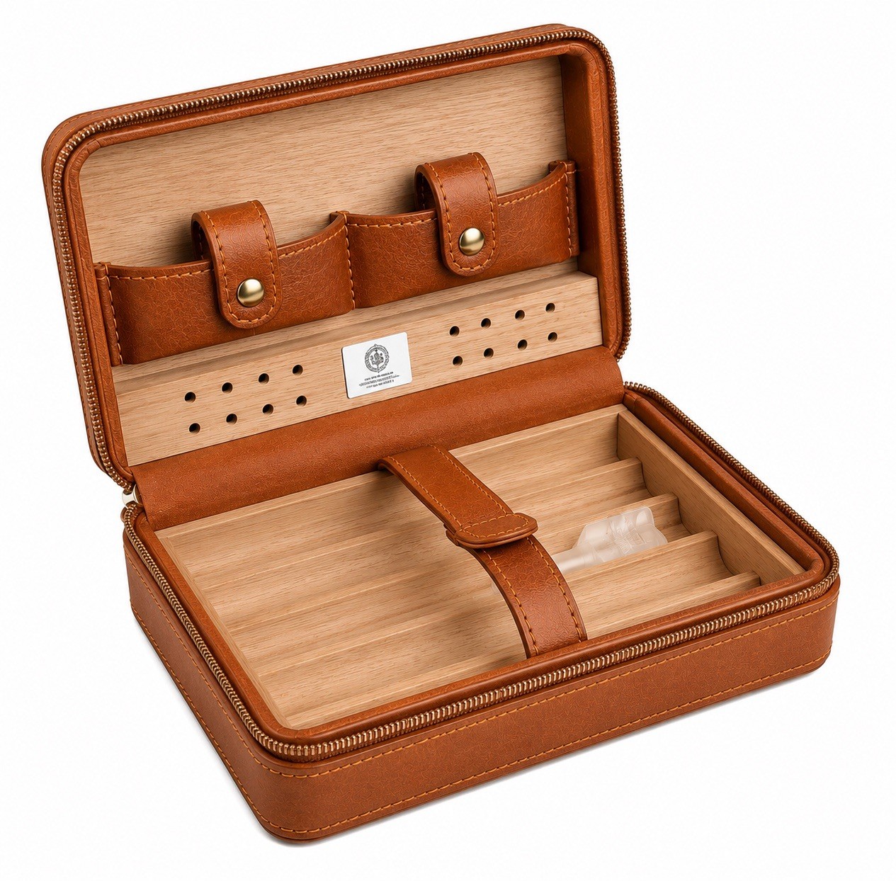 Brown Cigar Case Portable Cedar Wood Leather Travel Humidor Box 4 Cigars Gift