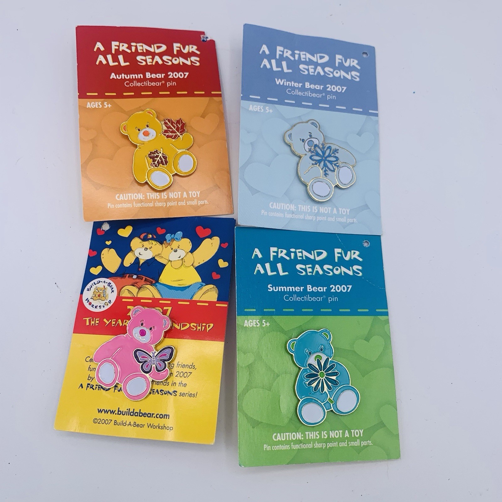 NEW 2007 Build‑A‑Bear Seasonal Bear Pins Lot of 4 Spring Summer Autumn Winter