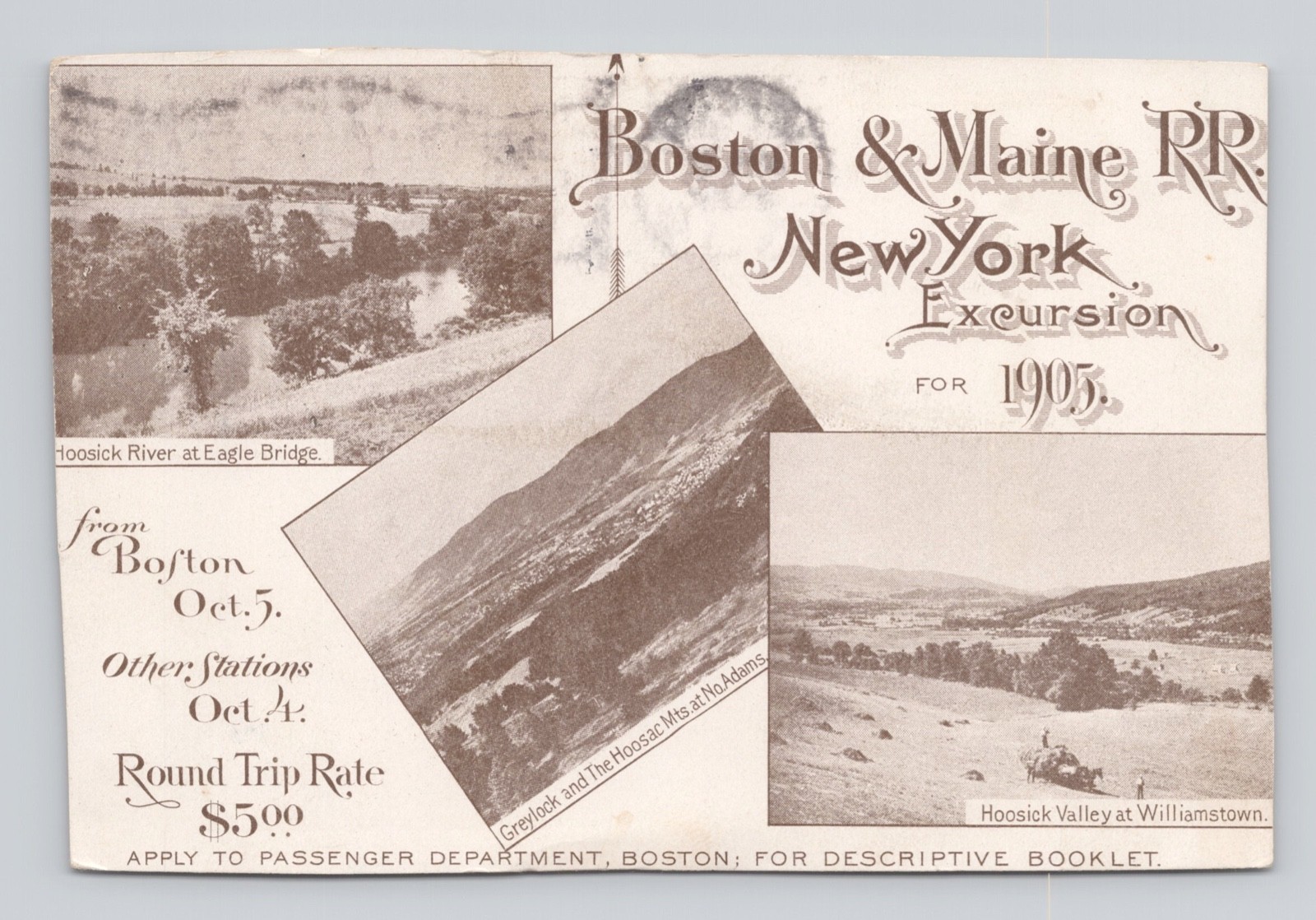 UDB Postcard Boston & Maine RR New York Excursion for 1905 UDB Postcard Boston & Maine RR New York Excursion for 1905