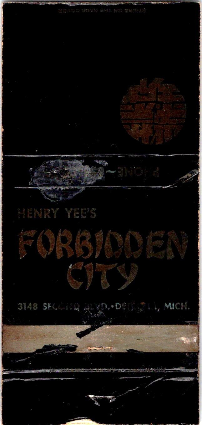 Henry Yee\'s Forbidden City Second Bl Detroit MI Vintage Matchbook Cover TMM16-6