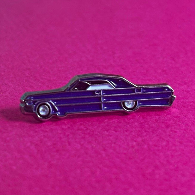 Purple Impala Lowrider Car Lapel Pin, 1969 Style Enamel Collectible Vehicle Pin