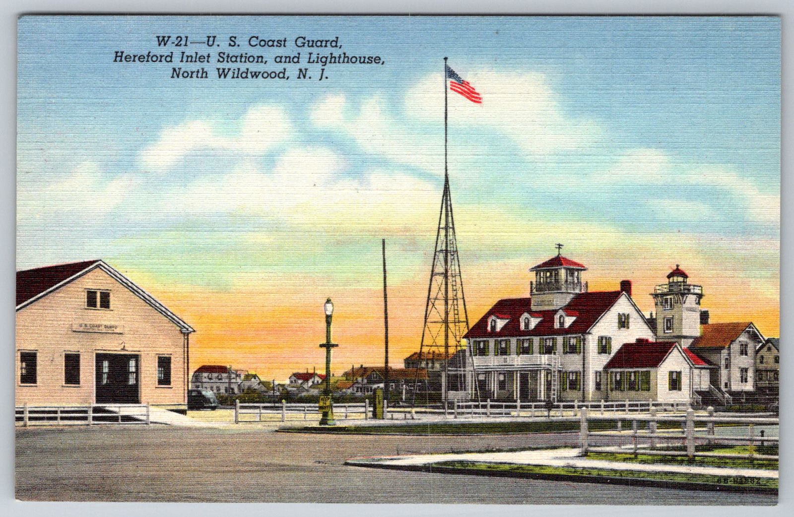 c1940s US Coast Guard Hereford Inlet Lighthouse Wildwood NJ Postcard
