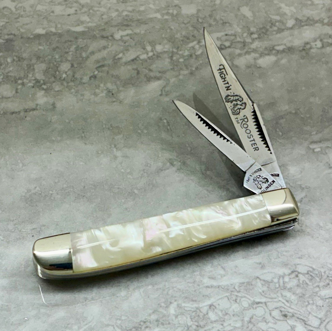 Fighting Rooster Germany Custom White Pearl Peanut Jack Knife