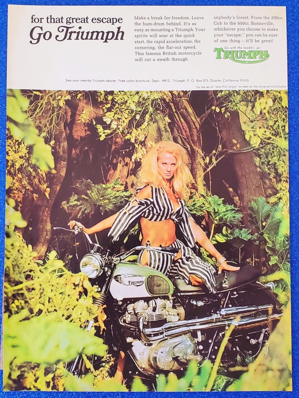 1968 Triumph Bonneville Motorcycle Print Ad Go Triumph Joy Harmon Wall Art Gift 1968 Triumph Bonneville Motorcycle Print Ad Go Triumph Joy Harmon Wall Art Gift