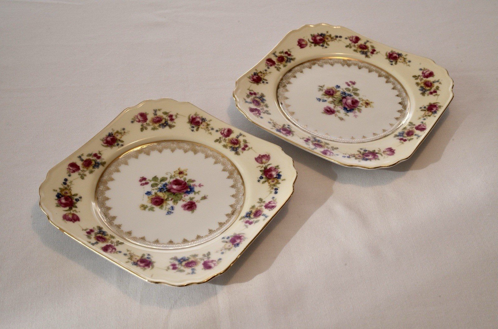 Pair Antique Nippon Morimura Square Plates Red Monogram Mark Japan c.1911 Rare