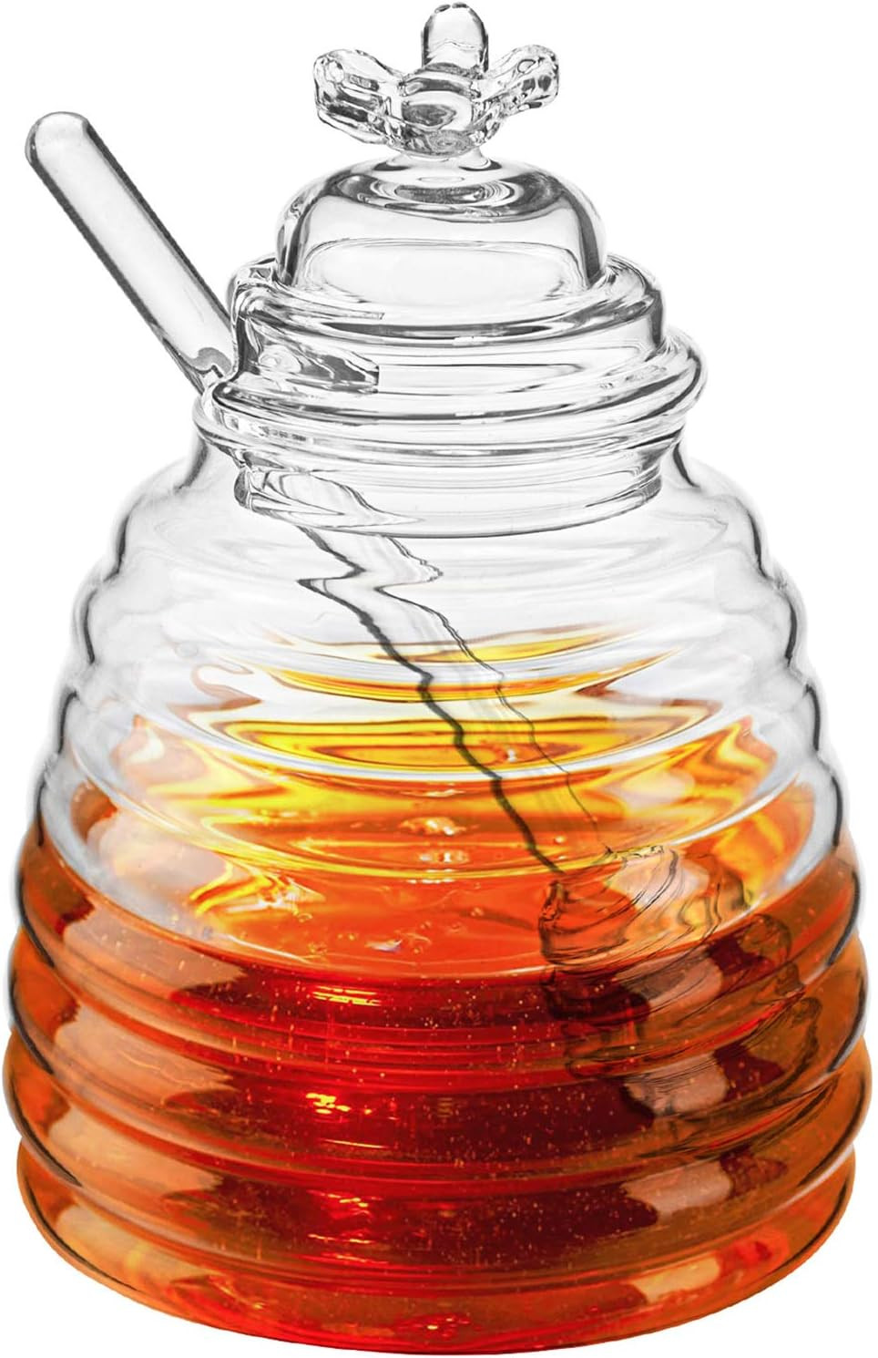 Honey Jar with Dipper and Lid, Honey Bee Pot, 17Oz Glass Beehive Honey Pot for H Honey Jar with Dipper and Lid, Honey Bee Pot, 17Oz Glass Beehive Honey Pot for H