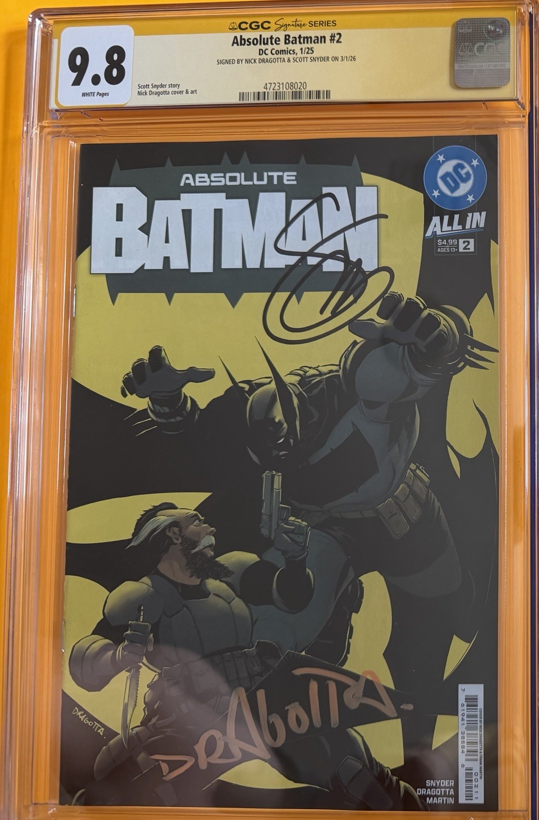 Absolute Batman #2 CGC 9.8 SS Signed By Scott Snyder & Nick Dragotta Variant 1st