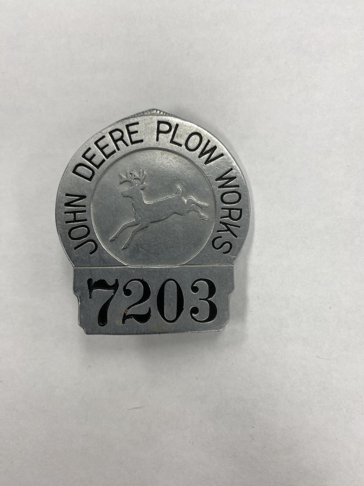 Vintage John Deere Plow Works Factory #7203 Employee ID Pinback Badge Antique