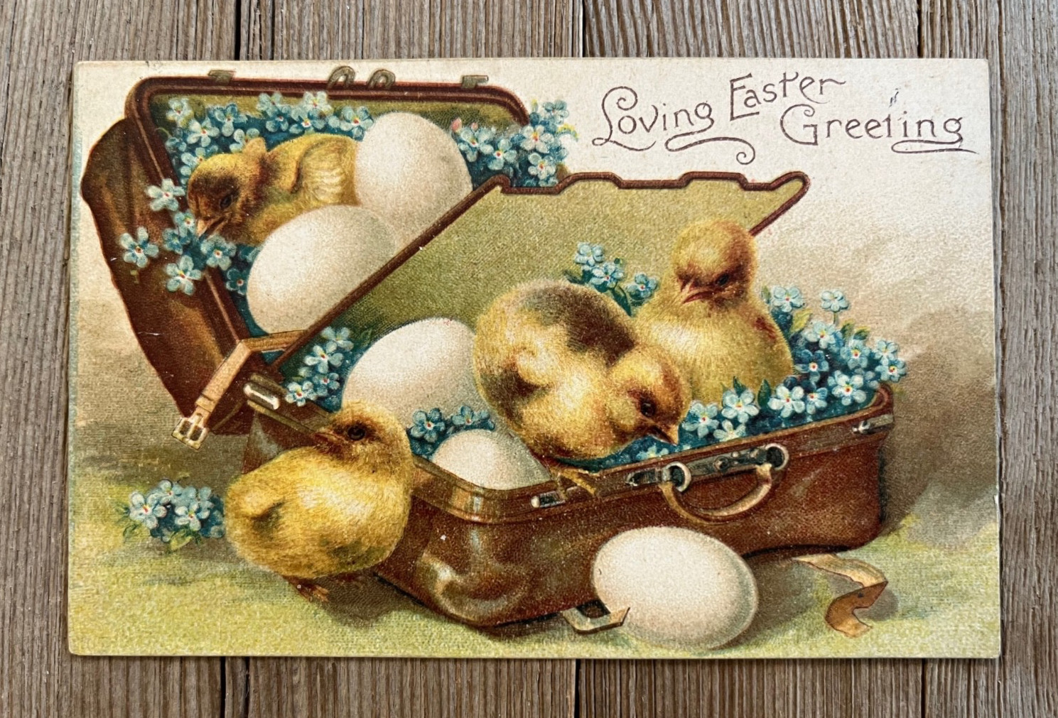 1908 Vintage Postcard Easter Ephemera Chicks Suitcase Eggs Indiana Chandler