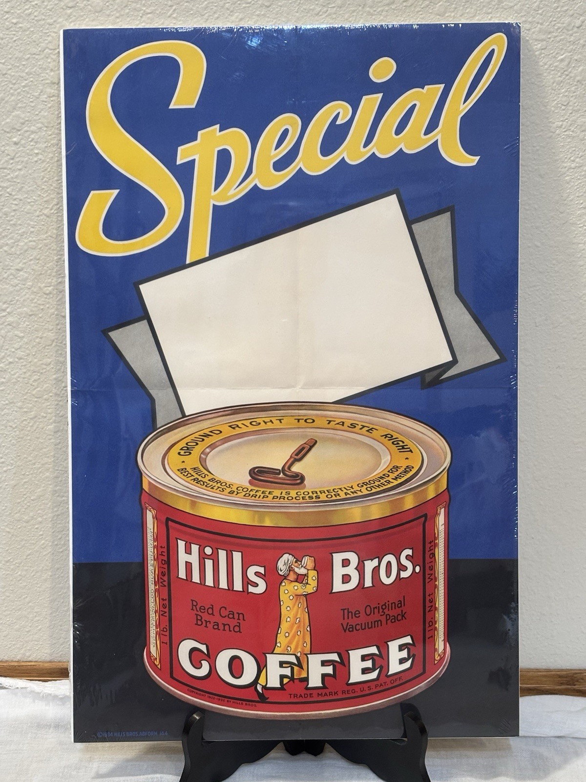 Vintage Hills Bros Coffee Paper Sign Poster Adform 144 Store Display 21''x13''