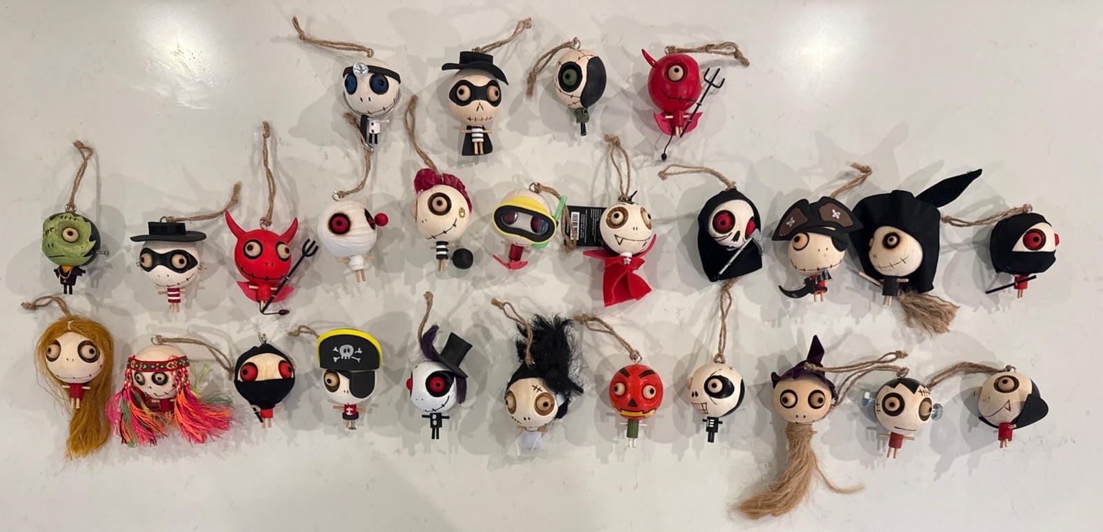 Lot Of RARE Pier 1 Imports Crazy Head Wood Monsters Halloween Ornaments Devil
