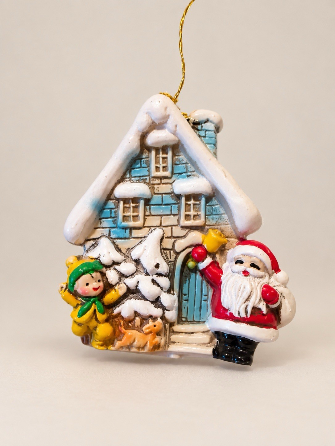 Vintage Hard Plastic Santa Claus House Christmas Ornament Japan Mid Century MCM