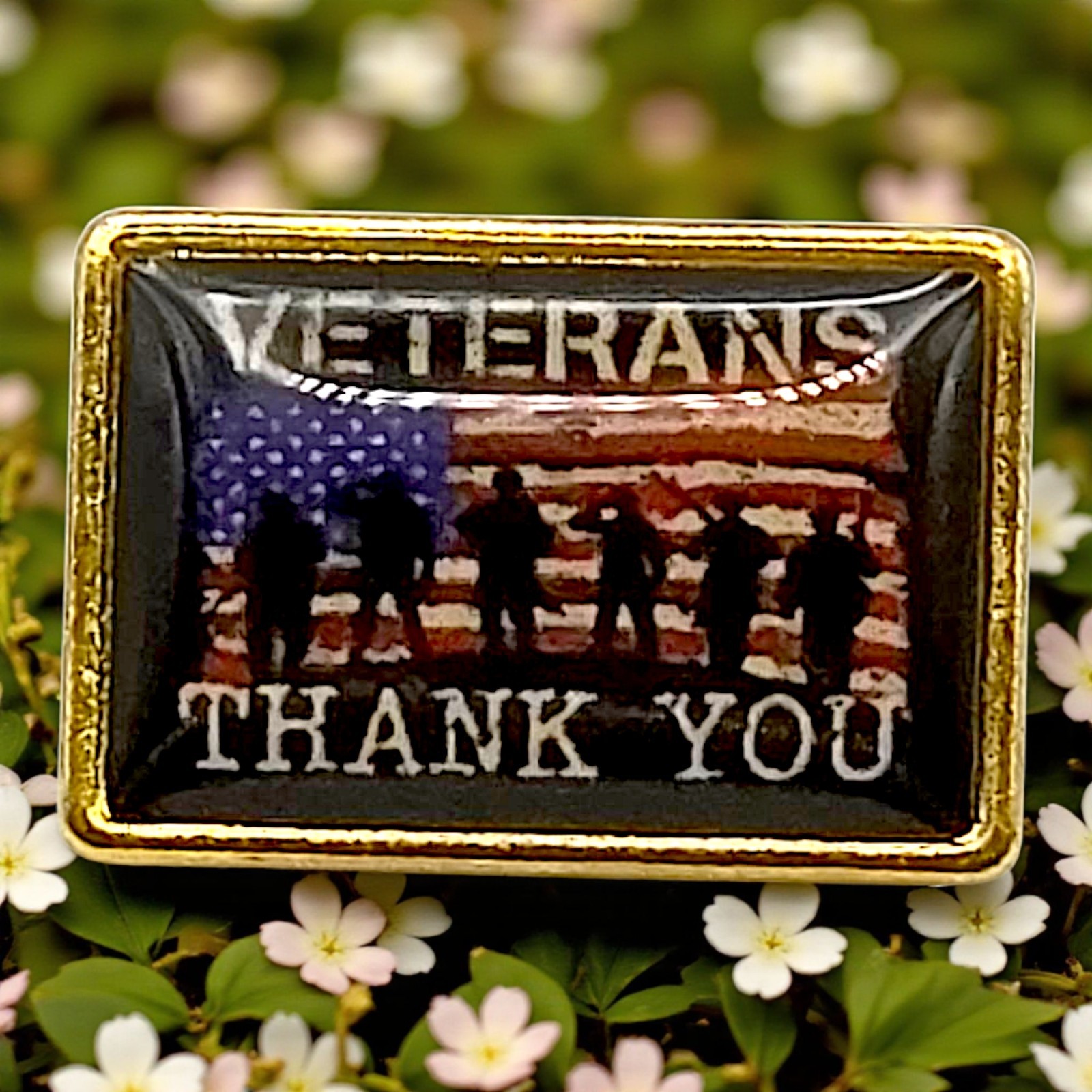 Veterans Thank You Lapel Pin – American Flag Military Tribute Gold Rectangle Pin
