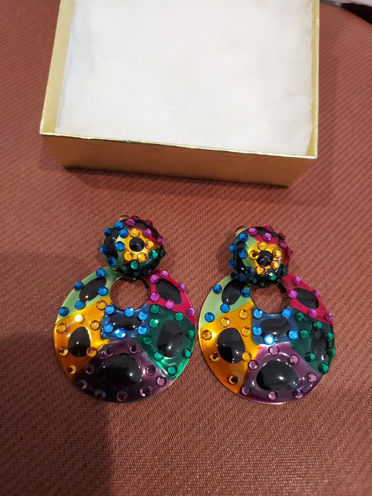 Vtg Pair Of Confetti Earrings 1980s Disco Clip Ons--COPPER-- RARE--
