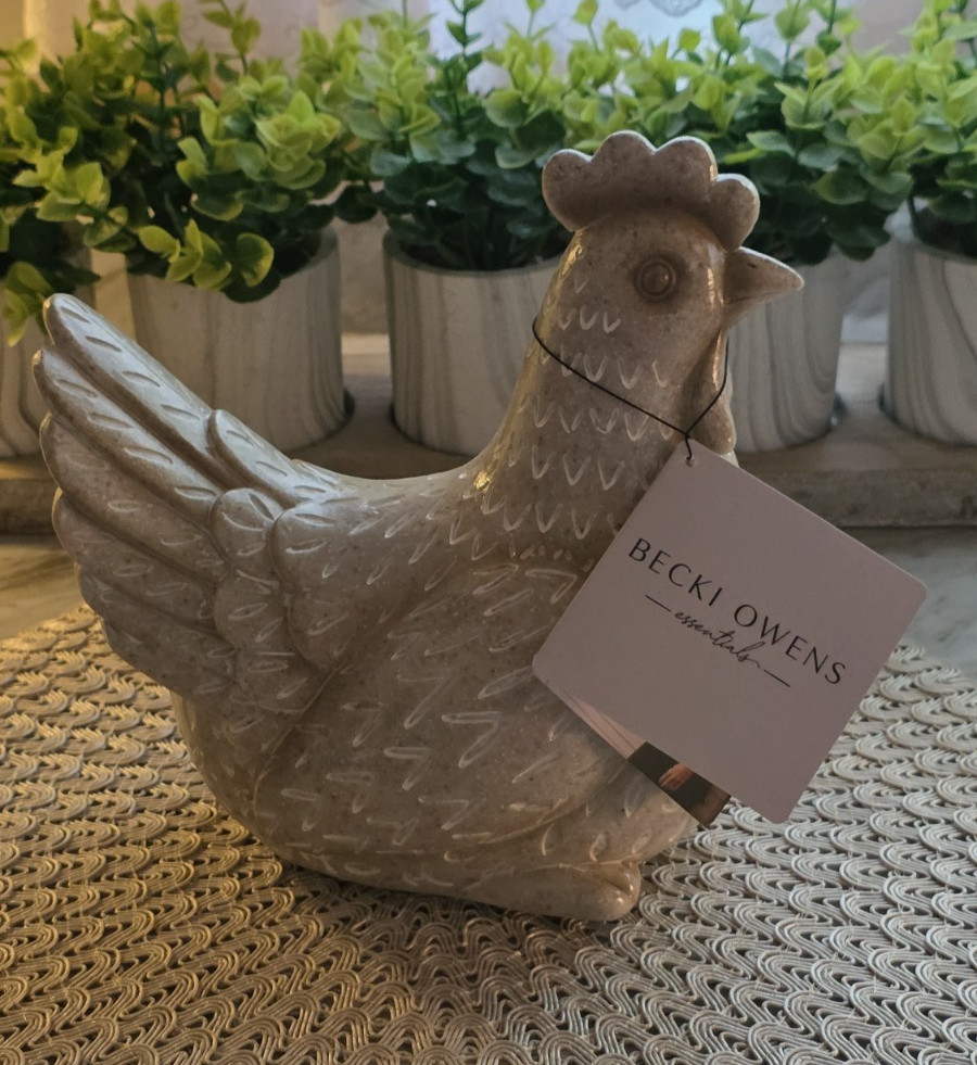 Rustic Cozy Farmhouse Neutral  Beige Textured Resin Hen Chicken Figurine