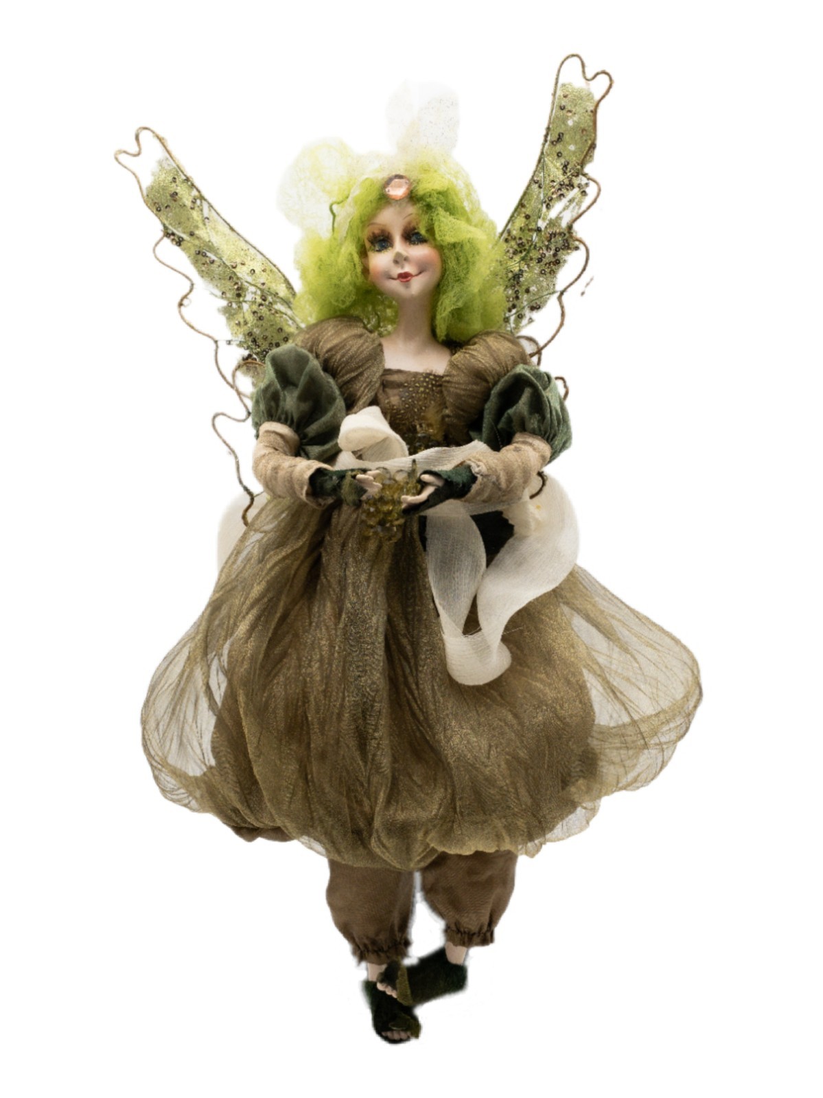 Vtg Winward Holidays Woodland Fairy Doll Green Hair Winged Pixie Shelf Sitter