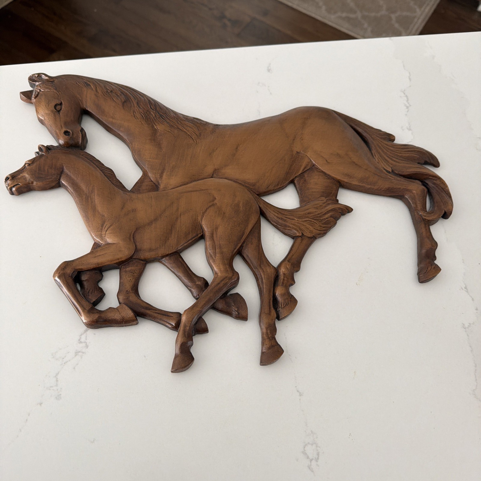 Vtg Syroco Wood Wall Art Horses Mare & Colt Syracuse Ornamental, NY