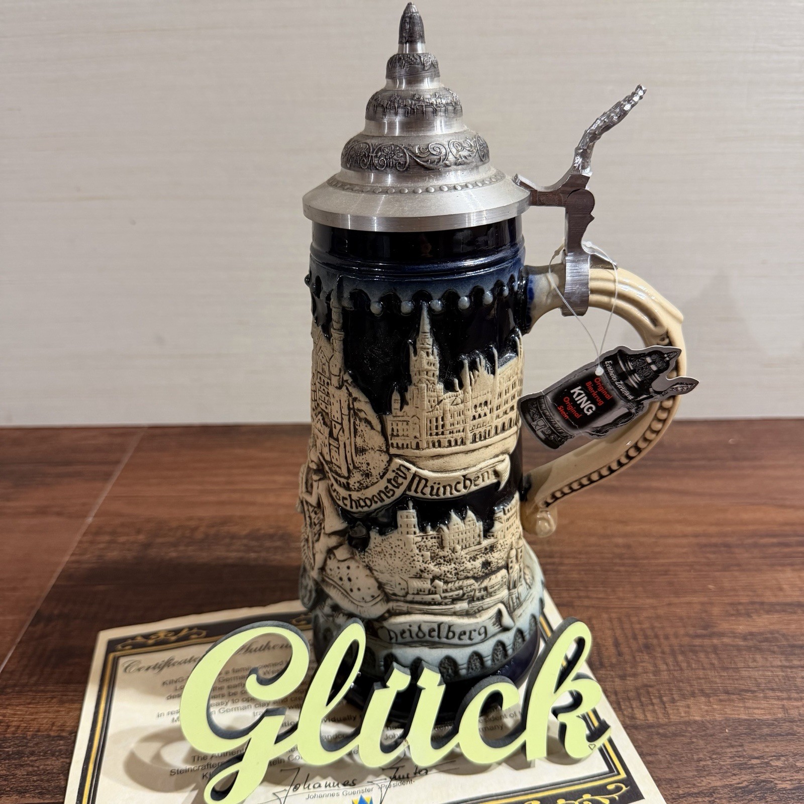 KING Werk German Beer Stein New w/ Tags COA Jousting Knights Munich Castle 0.5L