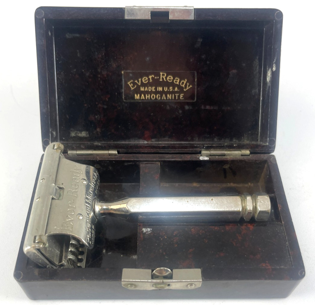 Vintage Ever-Ready Safety Razor with Mahoganite Hard Case US Patent USA
