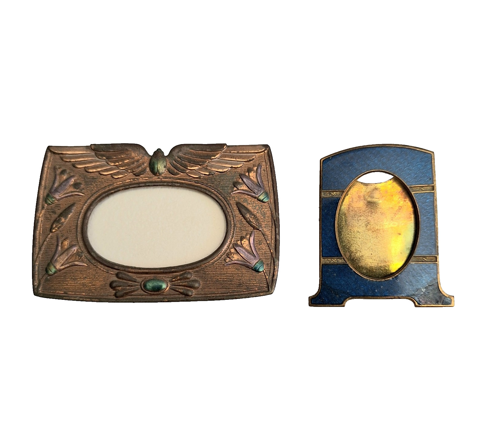 Two Miniature Antique Frames Art Deco Nouveau Egyptian Revival and Blue Enamel Two Miniature Antique Frames Art Deco Nouveau Egyptian Revival and Blue Enamel