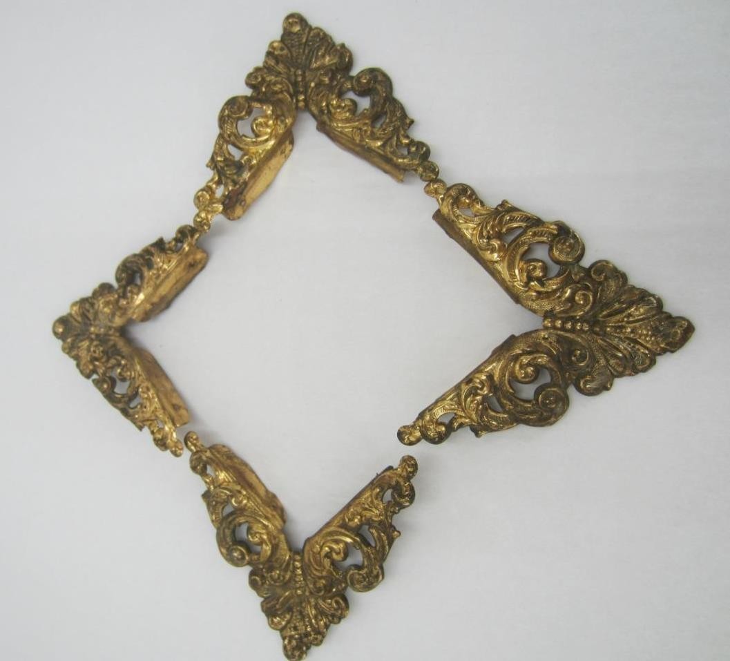 *True Antique Brass Frame Brackets -  Victorian  Ornate, Set of Four  z