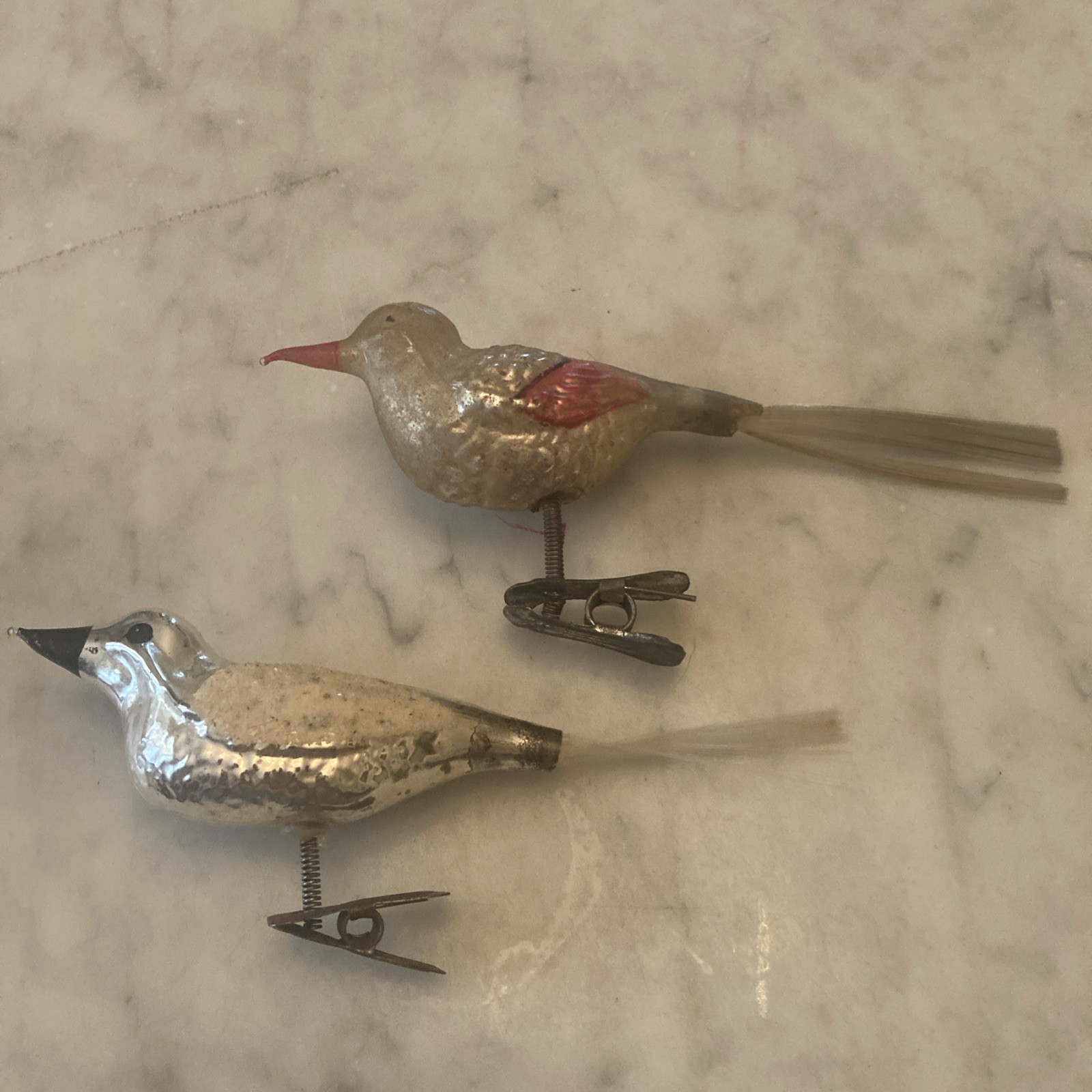 Antique Mercury 2-Blown Glass Bird Clip On Christmas Tree Ornaments Antique Mercury 2-Blown Glass Bird Clip On Christmas Tree Ornaments