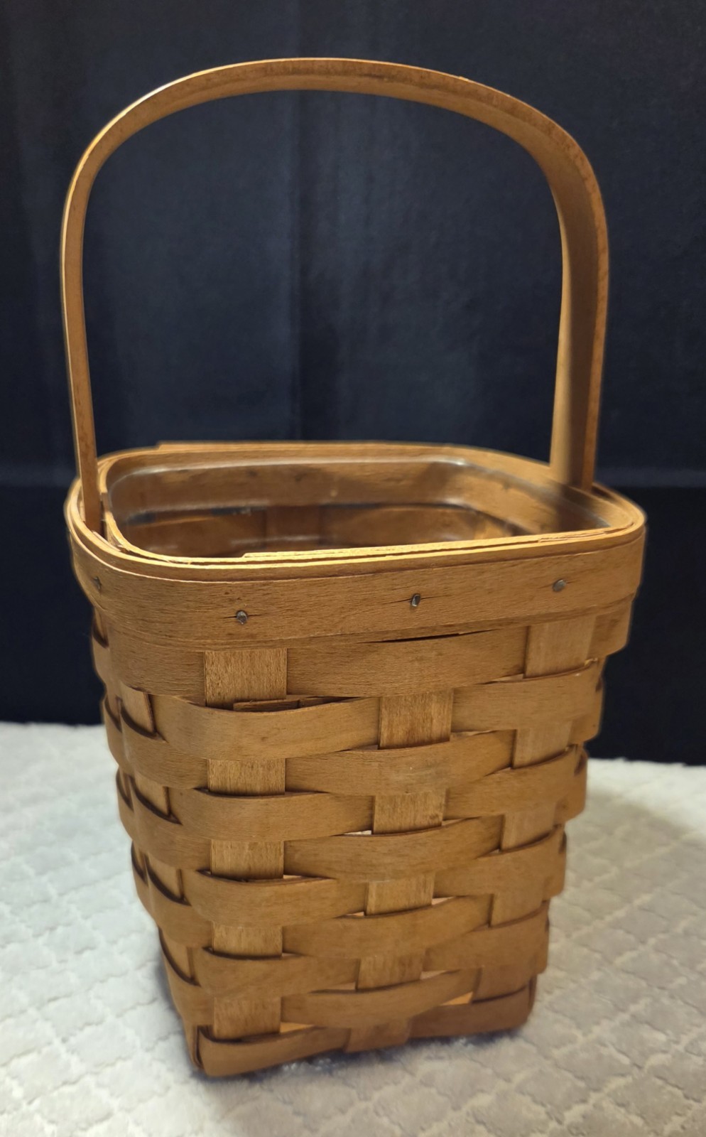 Longaberger 1990 Medium Peg Basket w/ Fixed Handle & Plastic Protector 5 x 5 x 6