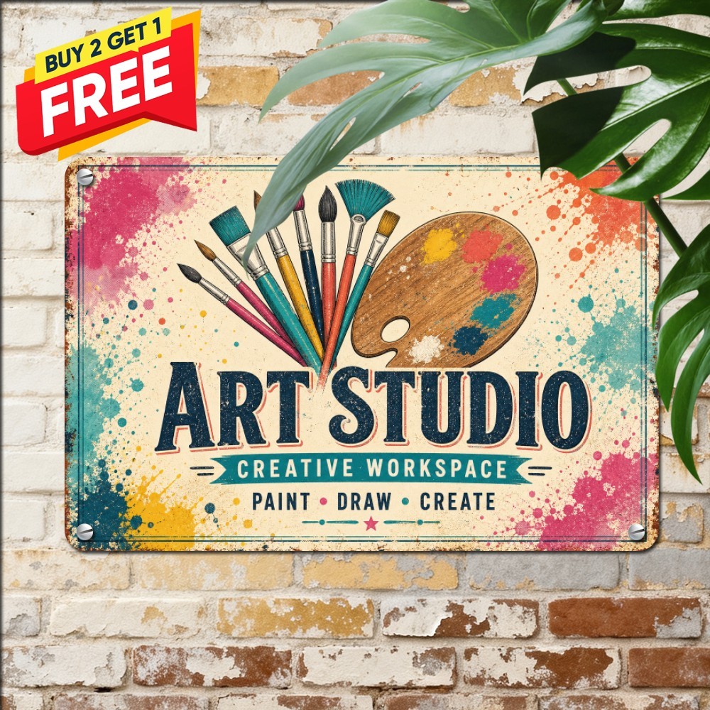 Artist Studio Paintbrush Palette Painting Novelty Retro Metal Tin Sign