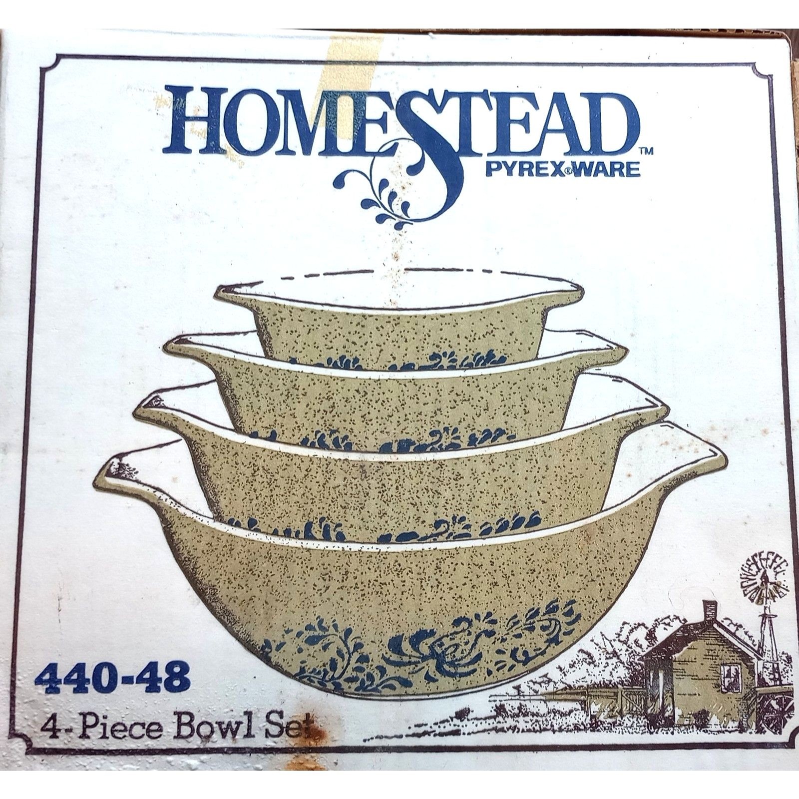 Pyrex Vintage Homestead Cinderella Mixing bowls set #440-48 NOS condition1976 Pyrex Vintage Homestead Cinderella Mixing bowls set #440-48 NOS condition1976