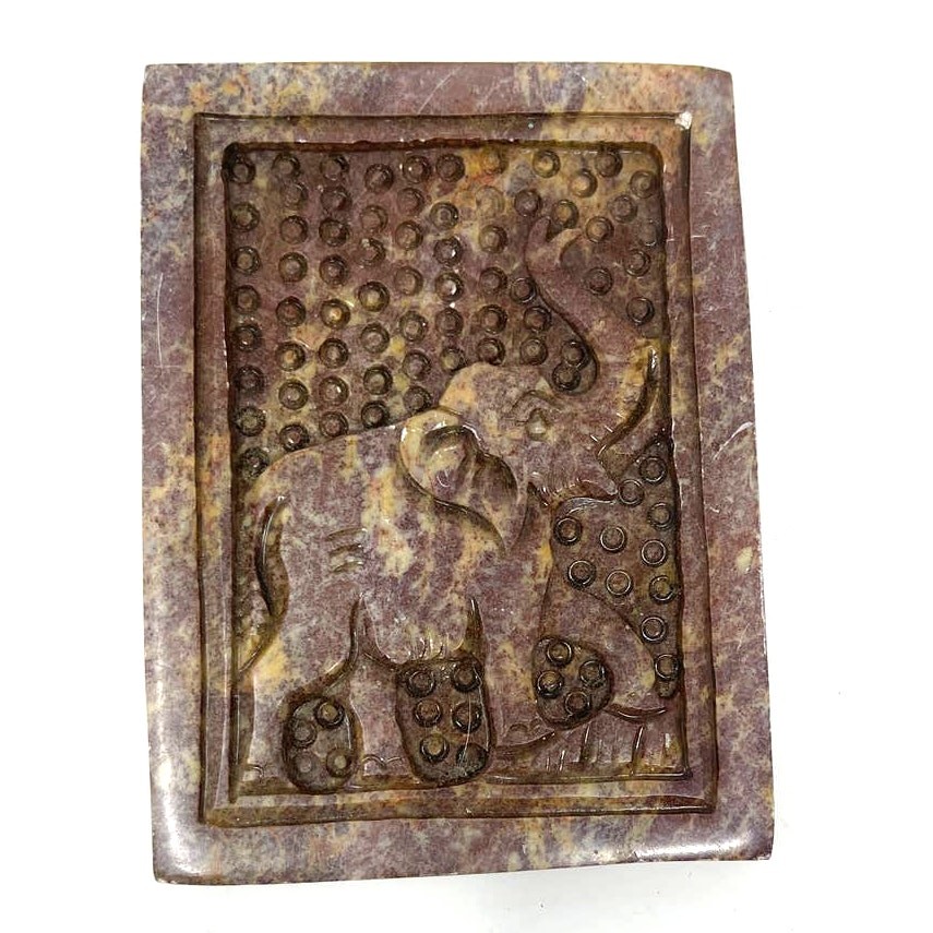 Vintage Elephant Carved Soapstone Stone Paperweight Trinket Plaque 4\