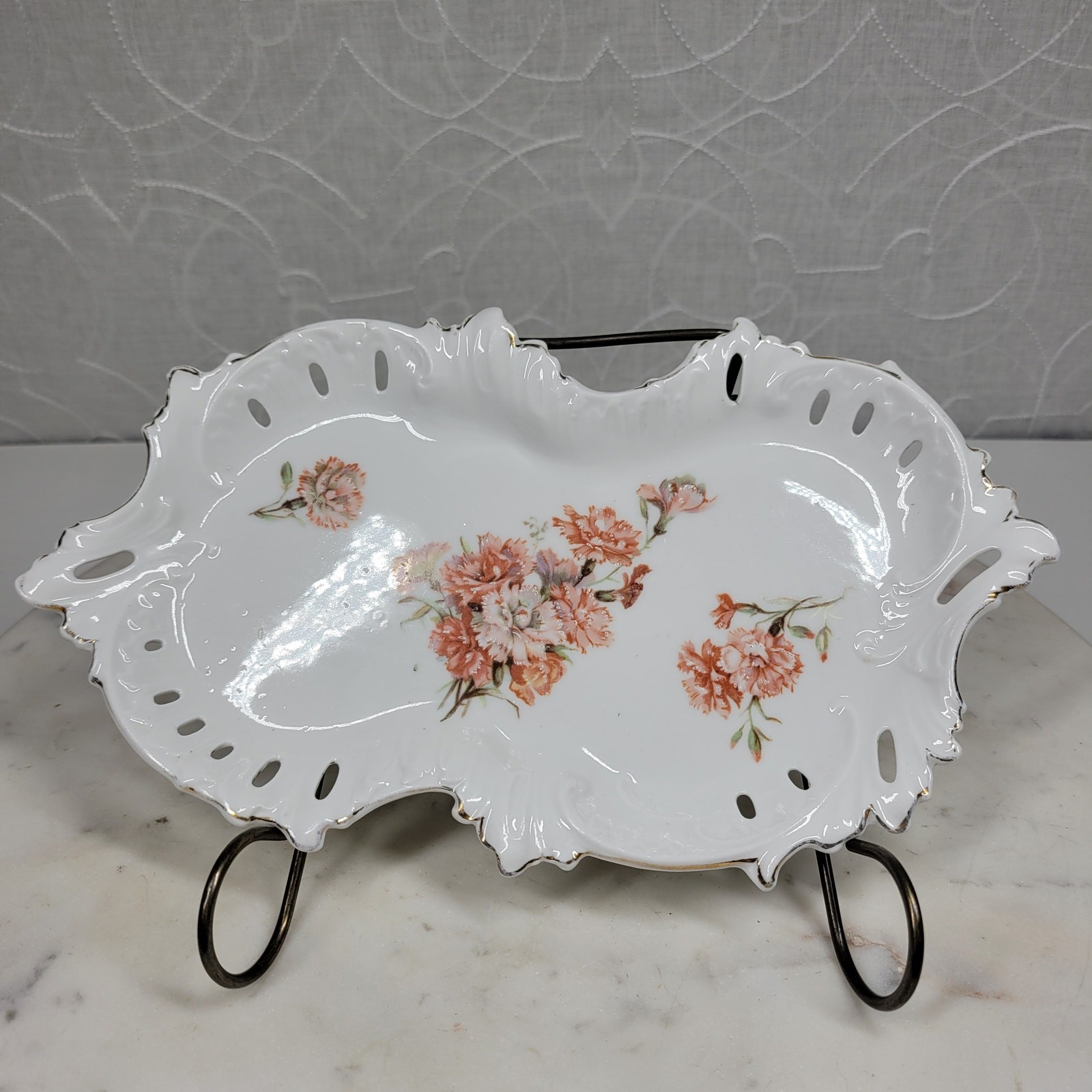 Furstenberg Floral Reticulated Trinket Dish 9.7