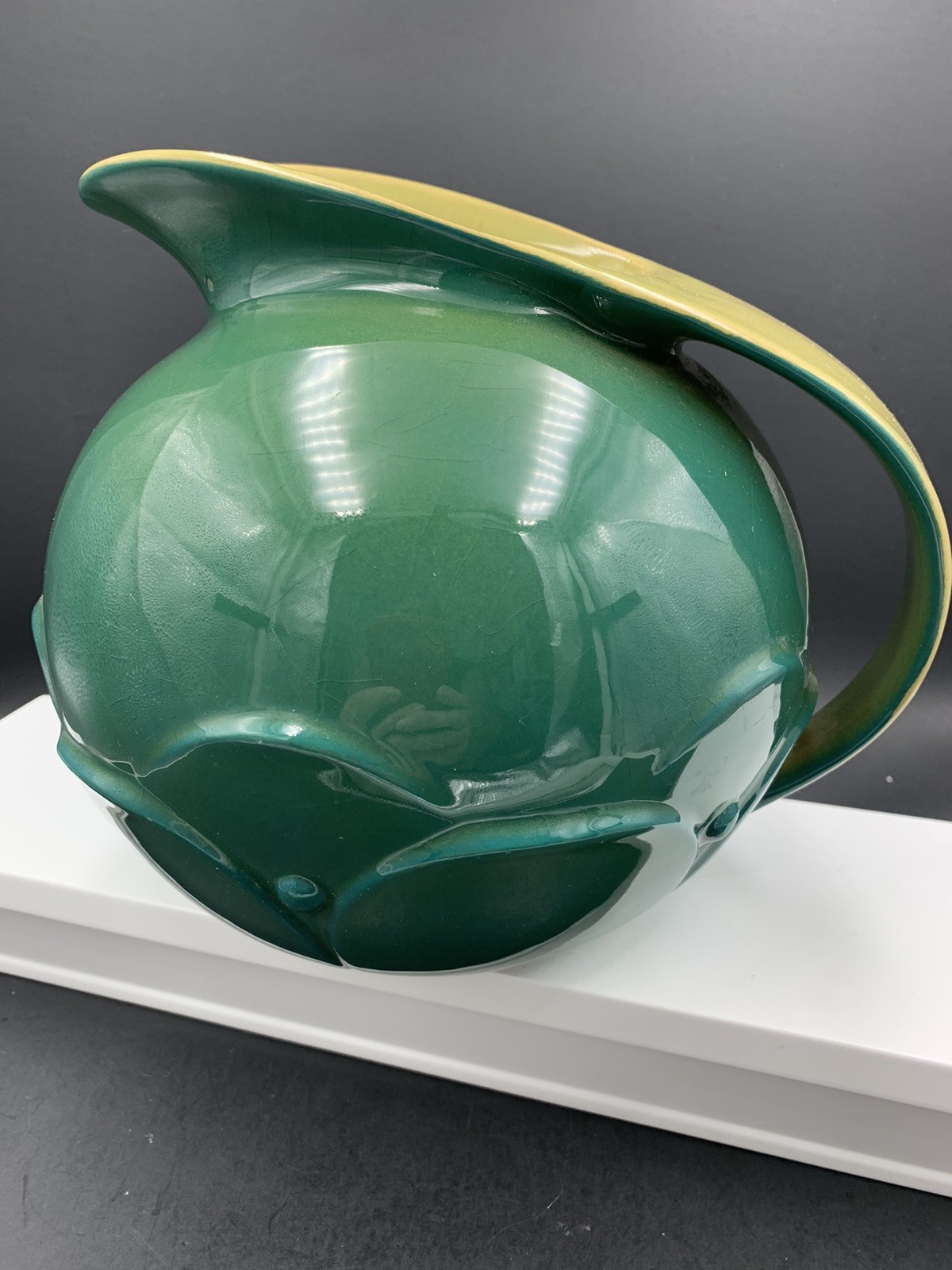 Roseville Pottery Mayfair Ball Pitcher Jug 1104-7 Forest Green Chartreuse MCM