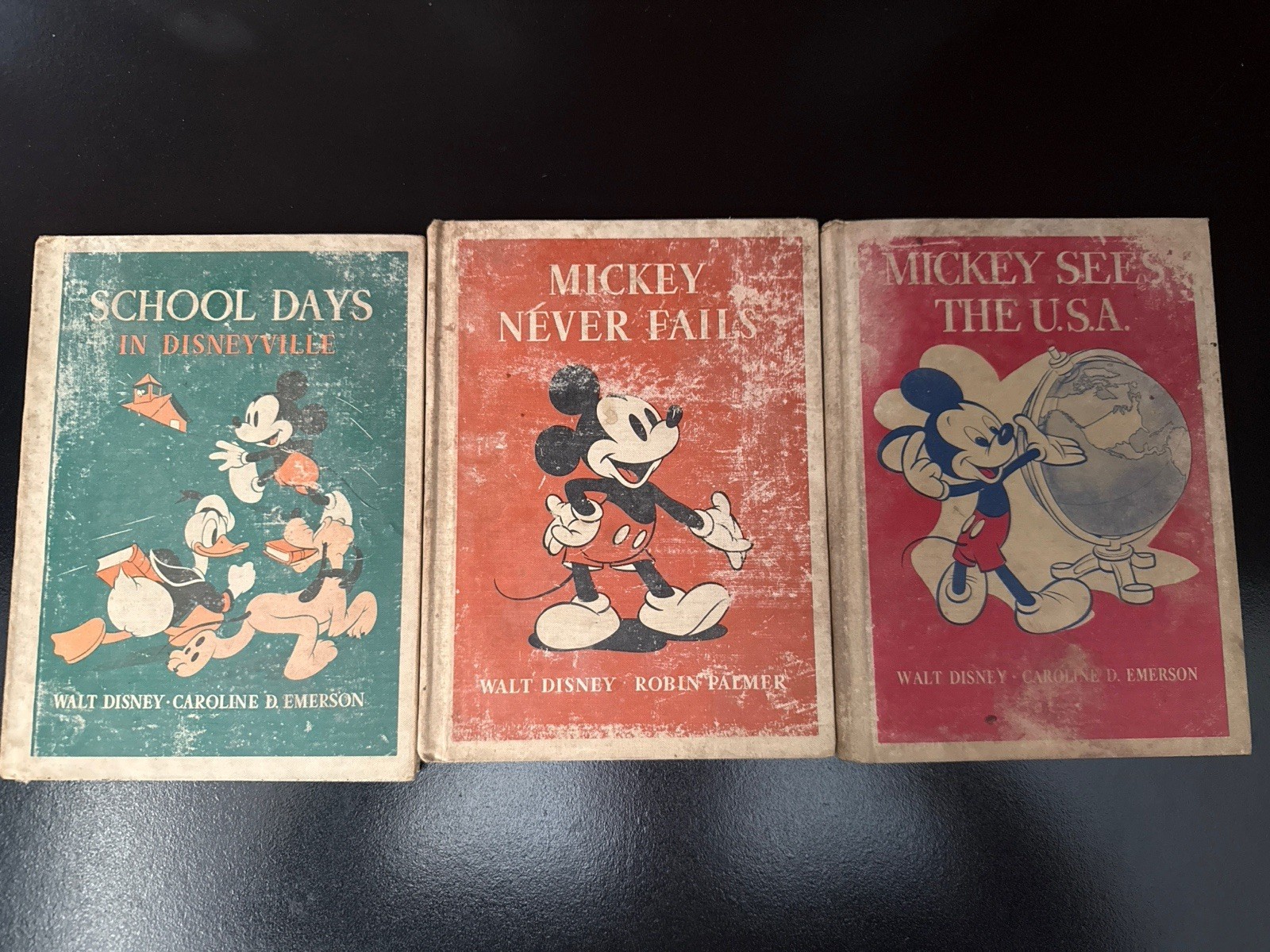 Lot Of 3 Vintage Walt Disney Books Hardcover 1939-1944 D.C. Heath Mickey Mouse