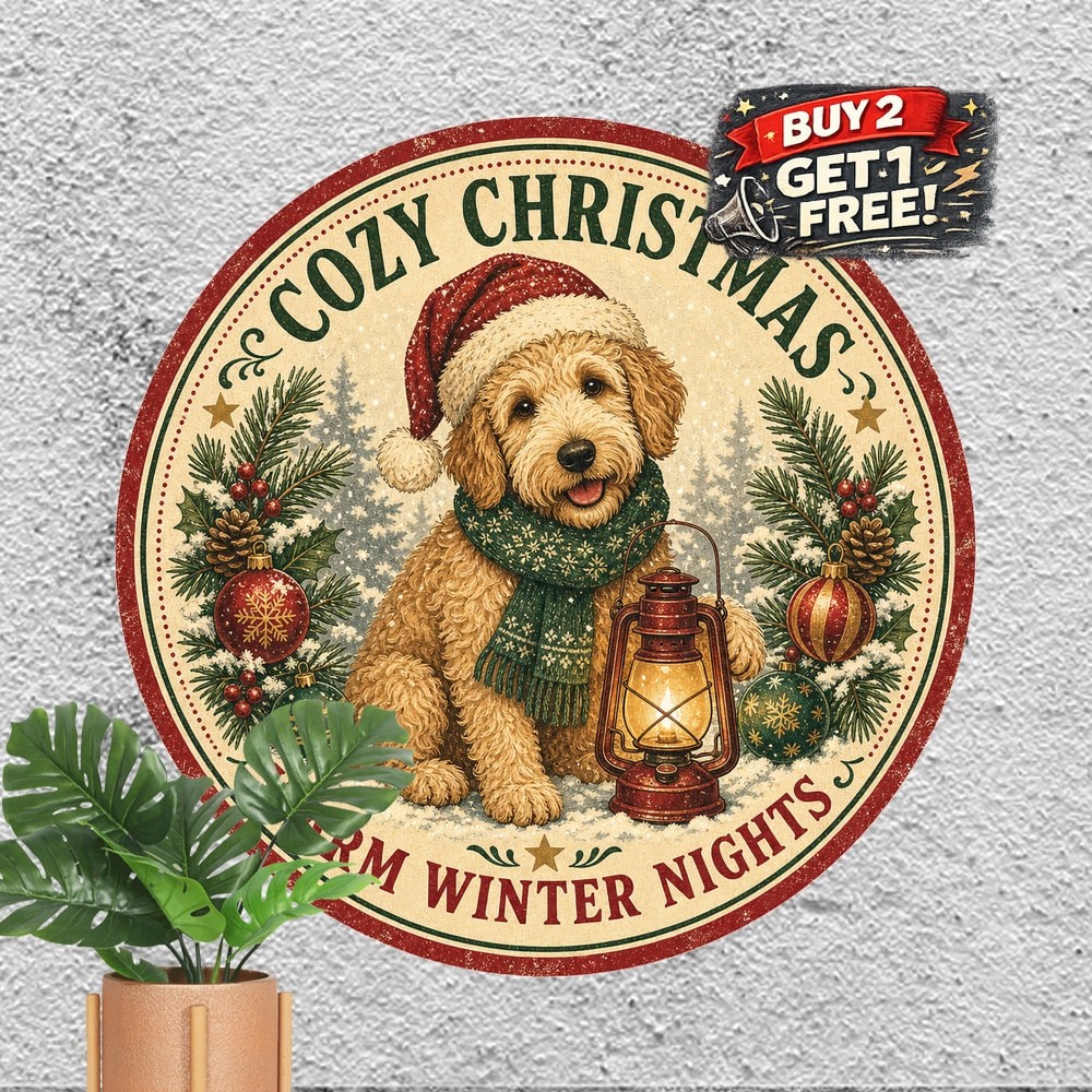Goldendoodle Joy Retro Style Round Metal Sign Home Wall Decor Plaque