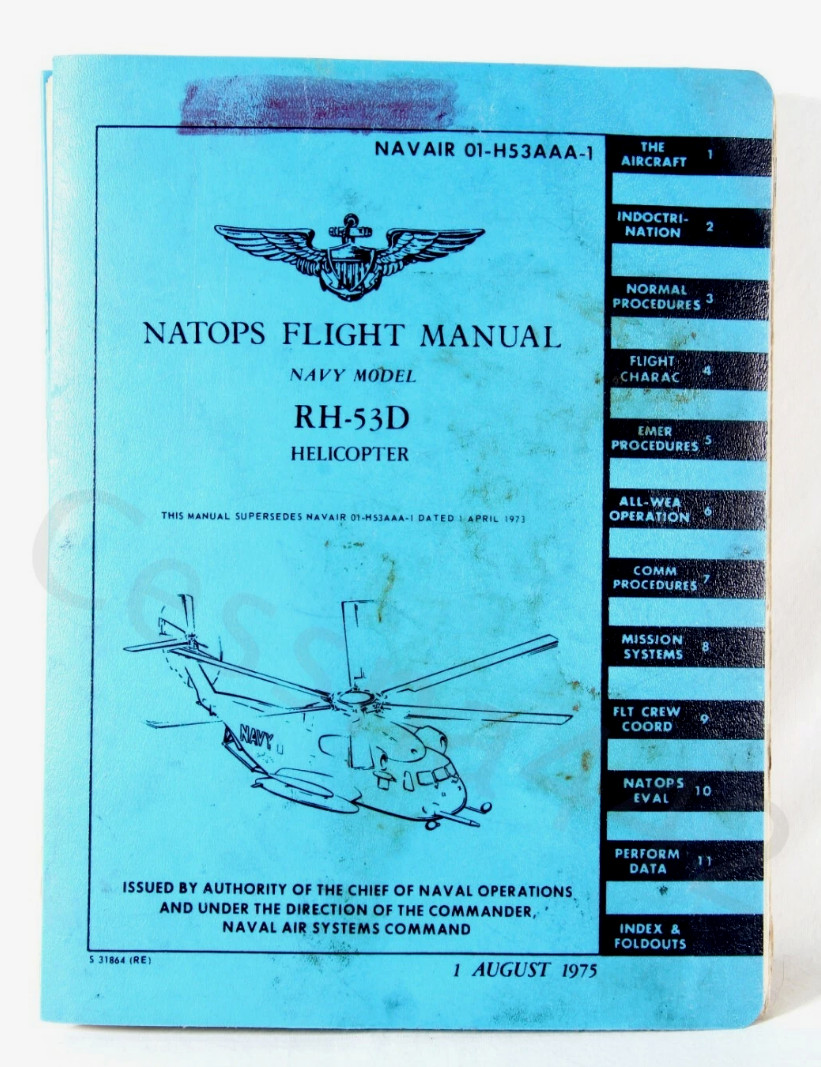 NATOPS Original Vintage Flight Manual RH-53D NAVY Model Helicopter 1975 NAVAIR