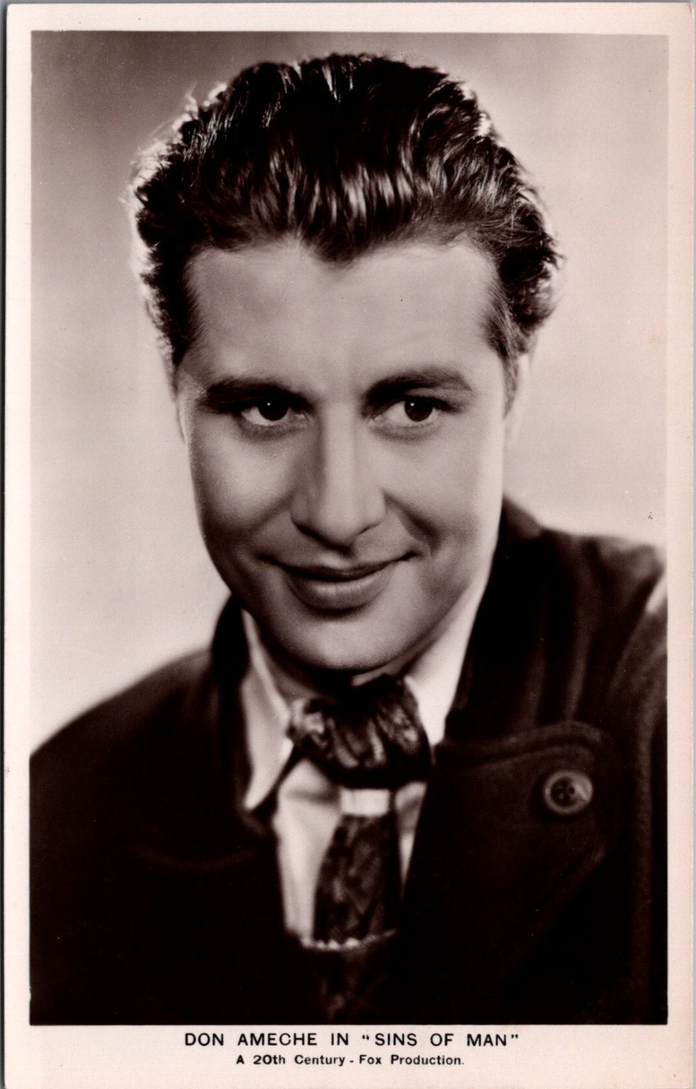 Don Ameche Sins of Man RPPC Postcard 1936 20th Century-Fox Film Star Portrait Don Ameche Sins of Man RPPC Postcard 1936 20th Century-Fox Film Star Portrait