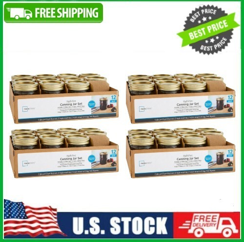 4 PACK Mainstays 8 oz Mason Jars, Regular Mouth Half Pint Canning Jars, 12-Pack