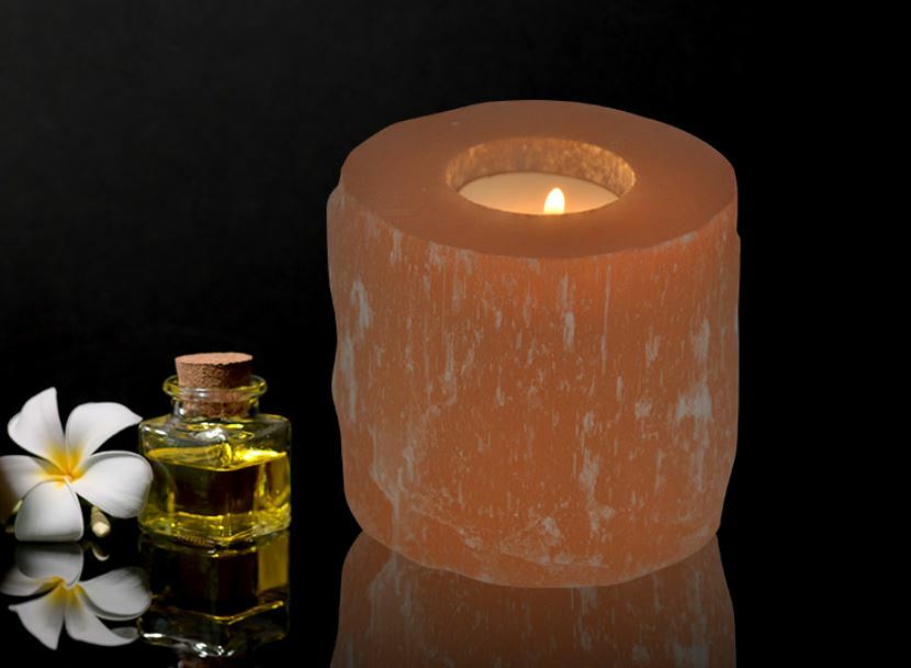 Selenite Crystal Votive Candle Holder, Cylinder Shape Tea Light Holder, 3