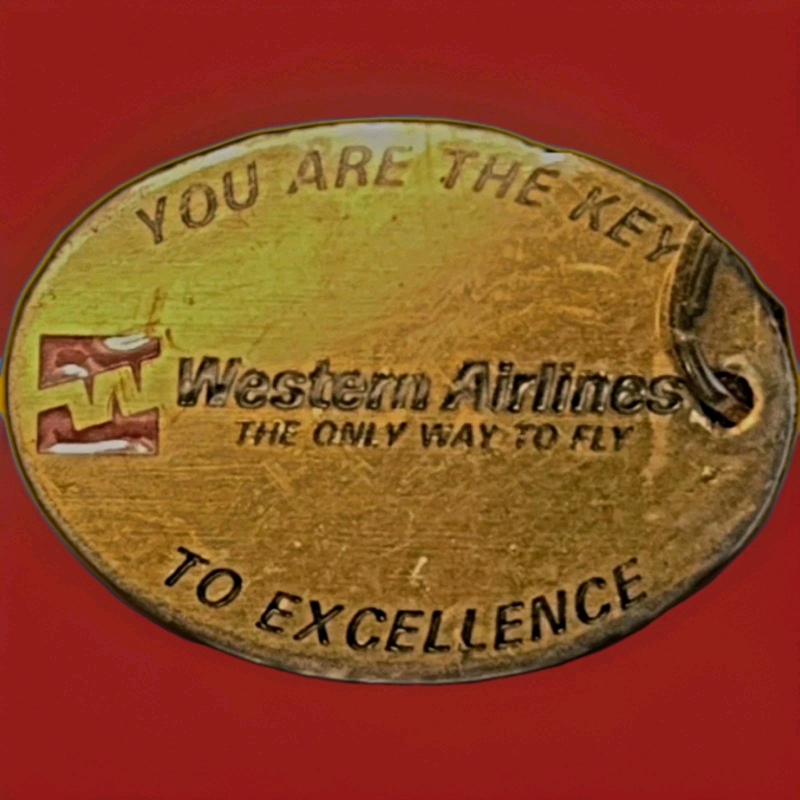Ultra Rare Sealed Brass Western Airlines Keychain You Are The Key & Issue Letter