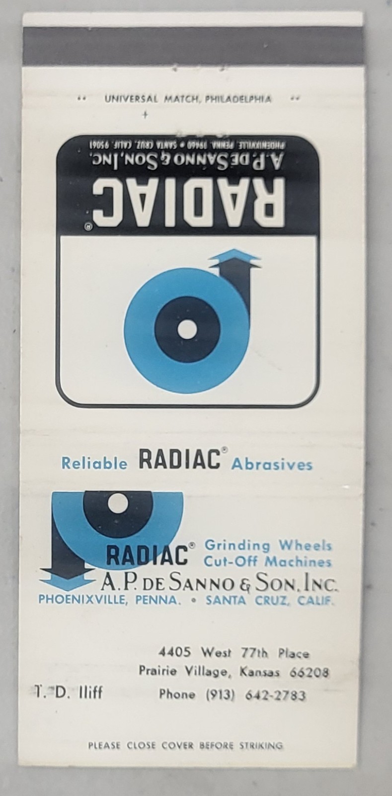 Matchcover USA Prairie Village Kansas Radiac Abrasives