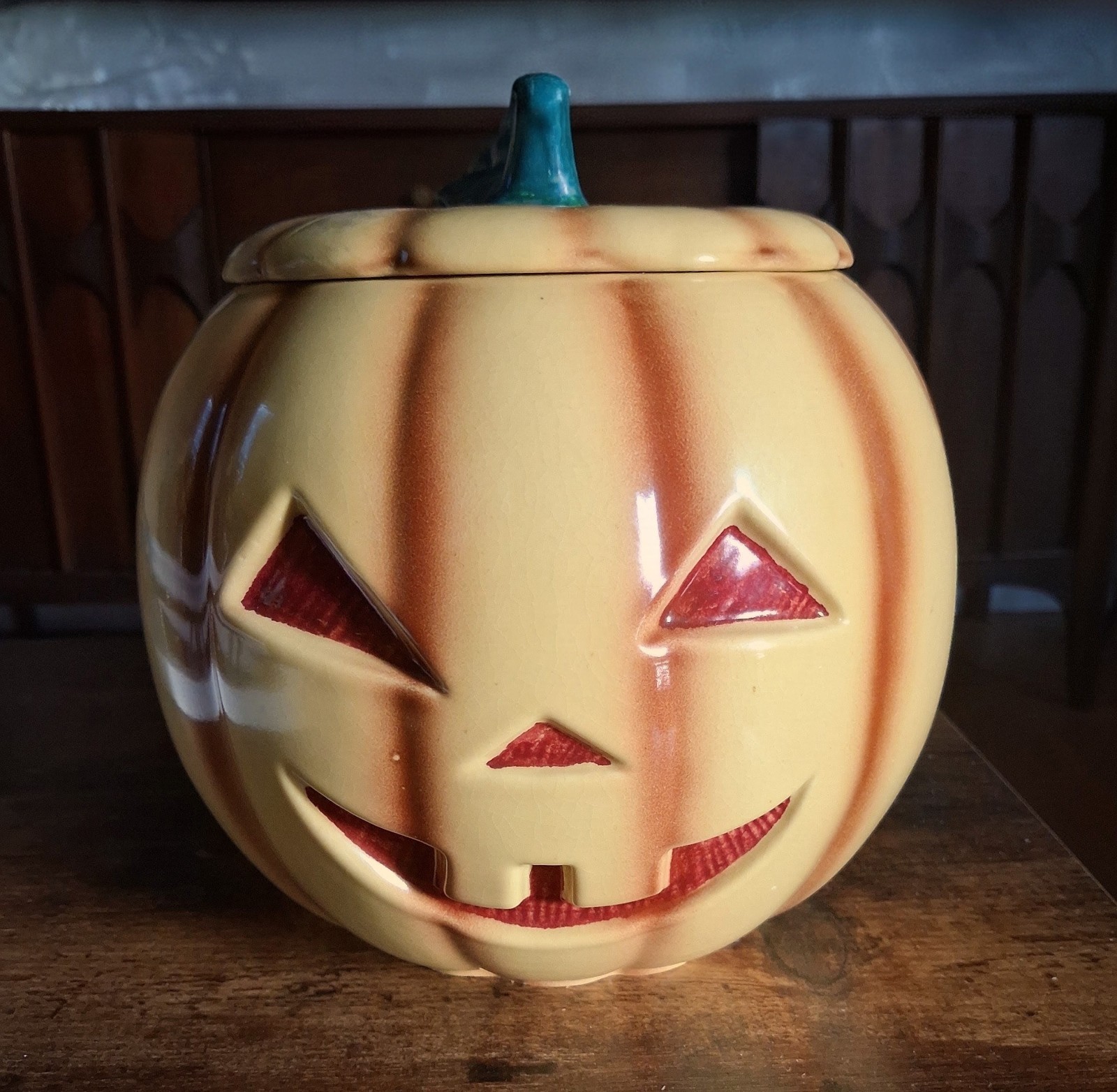 Rare 1940's Abingdon Jack-O-Lantern/Pumpkin Cookie Jar With Lid Repair.