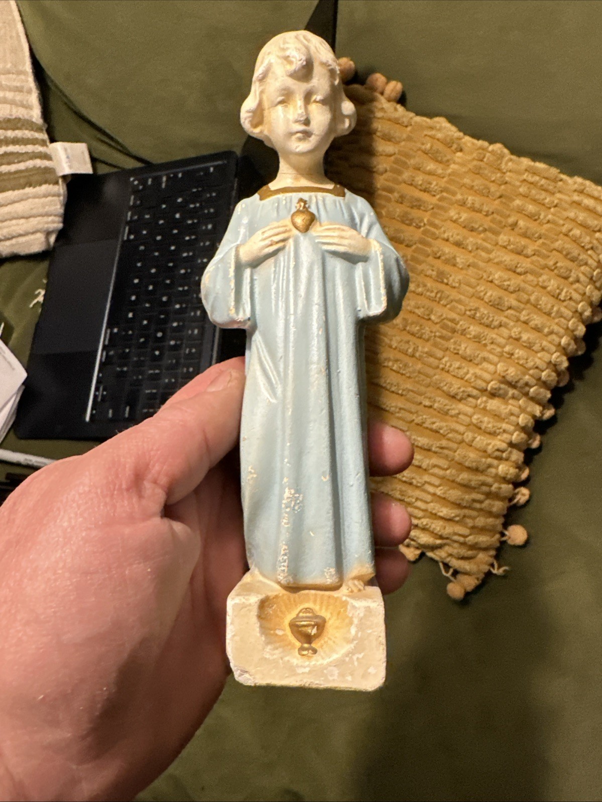 RARE 1919 Statuette of the Child Jesus & Sacred Heart Cie La France Statuaire