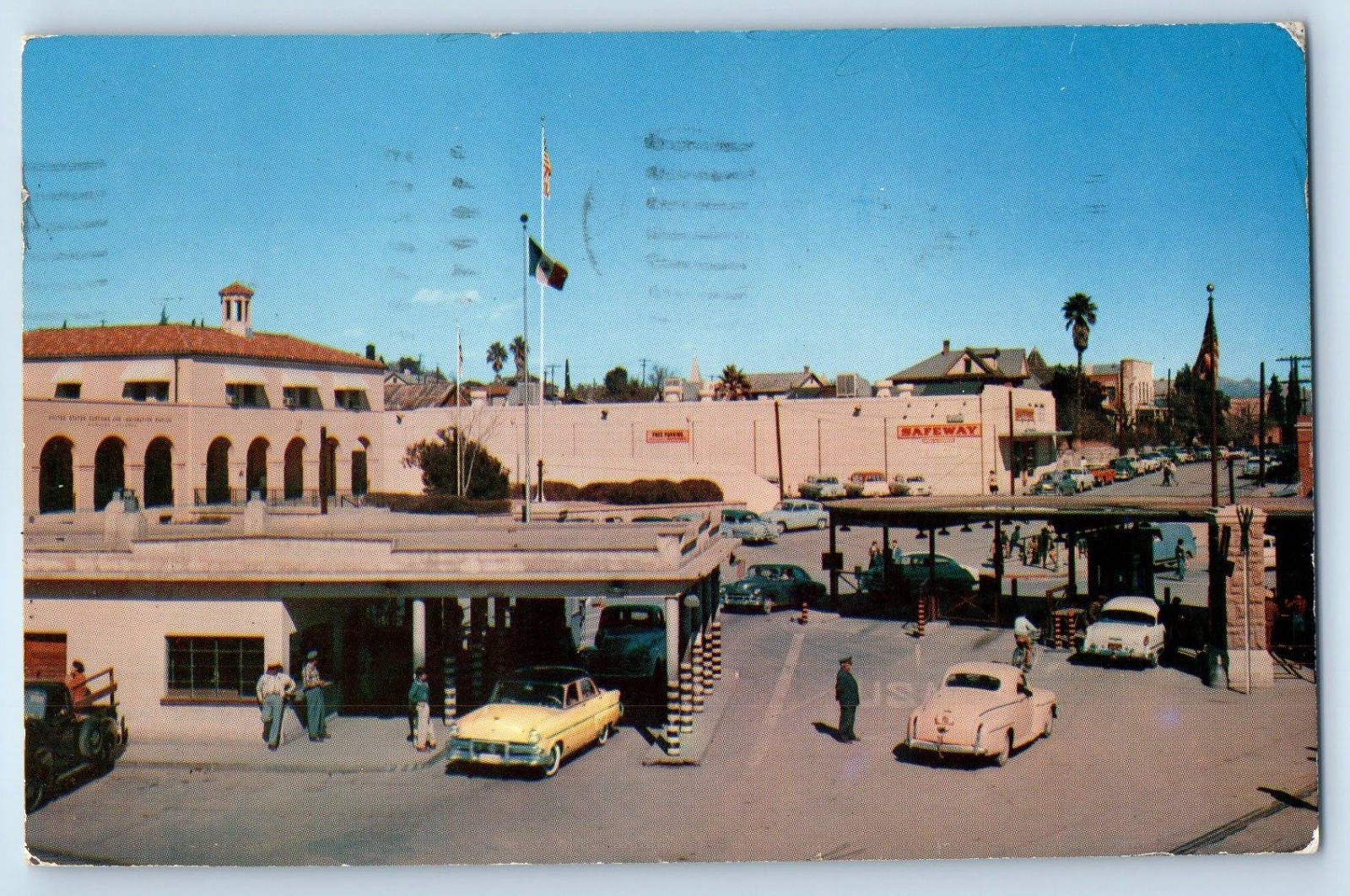 1958 Nogales Arizona AZ Vintage Postcard Tourist Cars US Entering Mexico Sonora