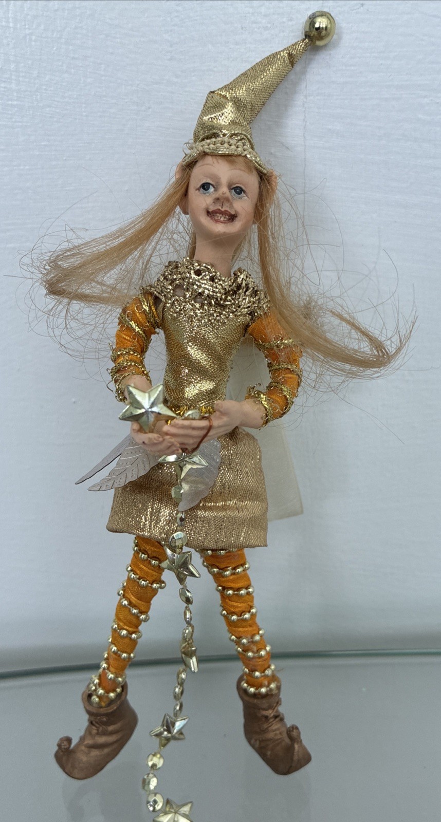 Rare Vintage Pixie Fairy Elf Holding Chain Of Stars Poseable Creepy Face