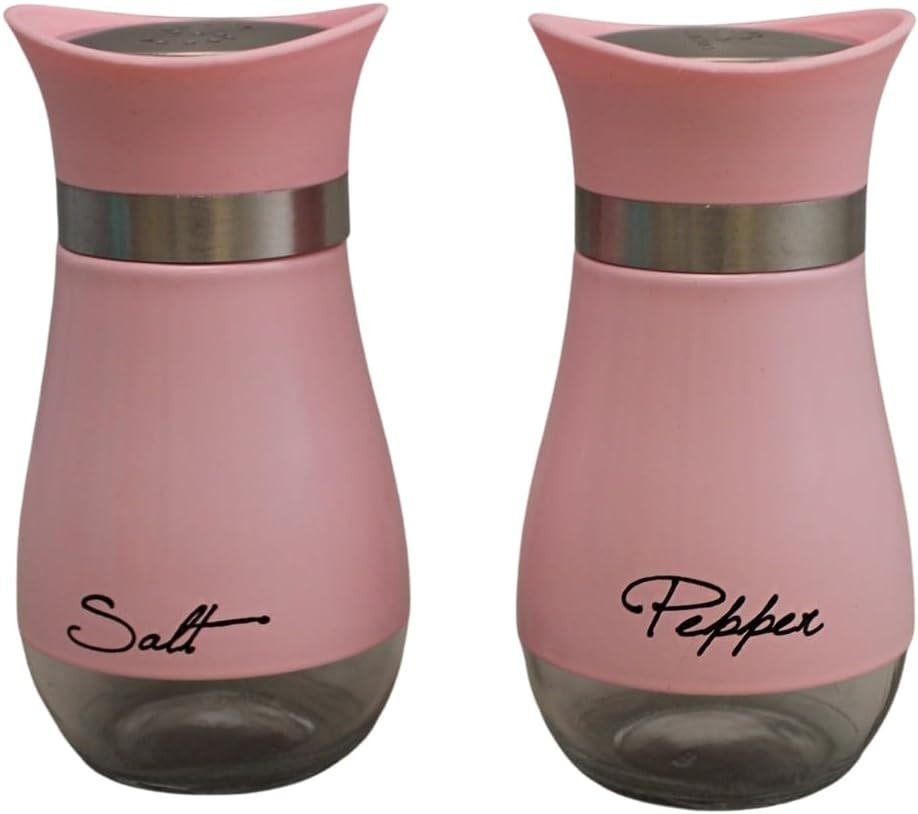 Salt & Pepper Shaker Set Glass w Labels 4.42oz BPA-Free Stainless Tops