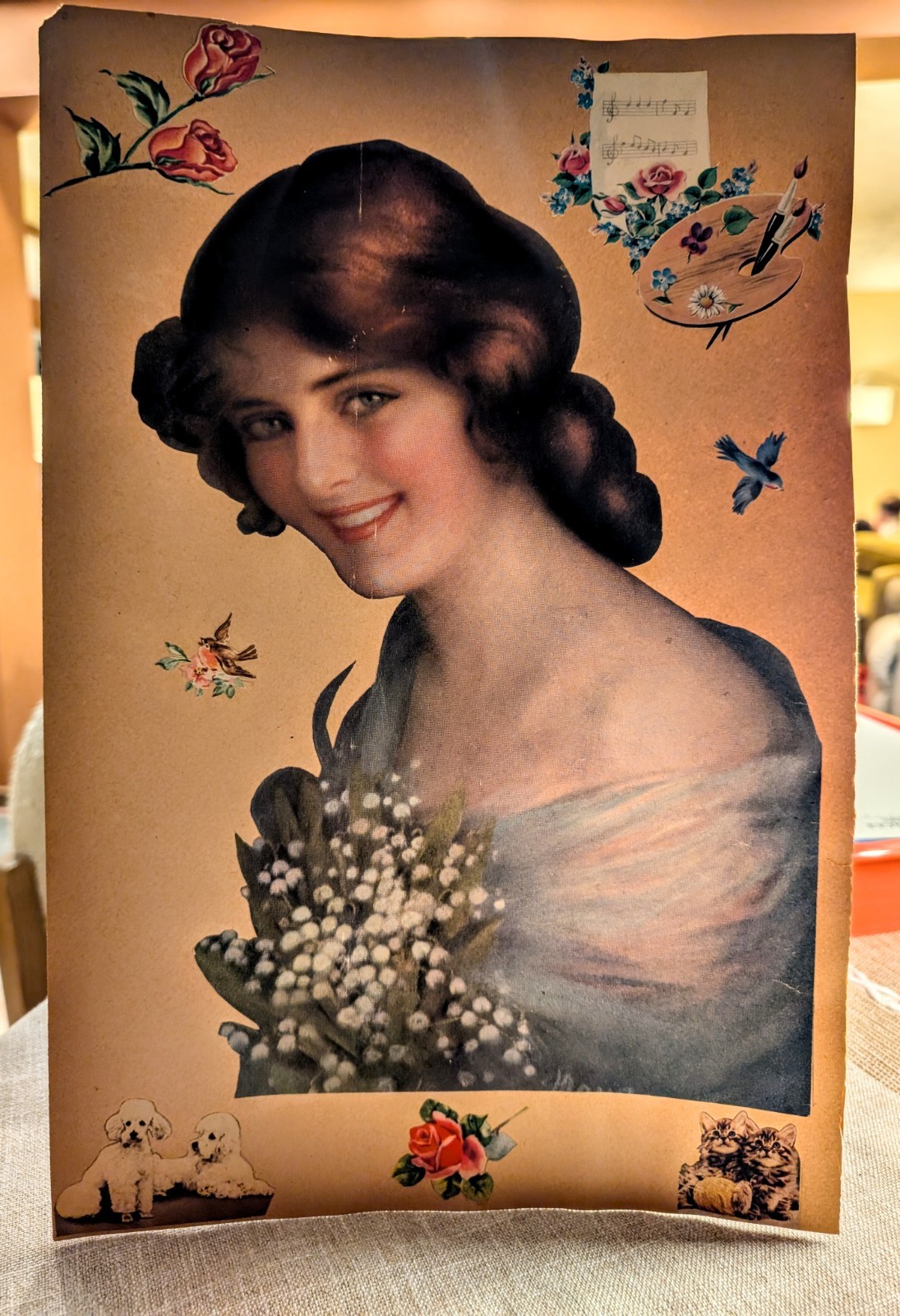 Antique Edwardian Scrapbook Page c1910–1925 Romantic Lady Portrait