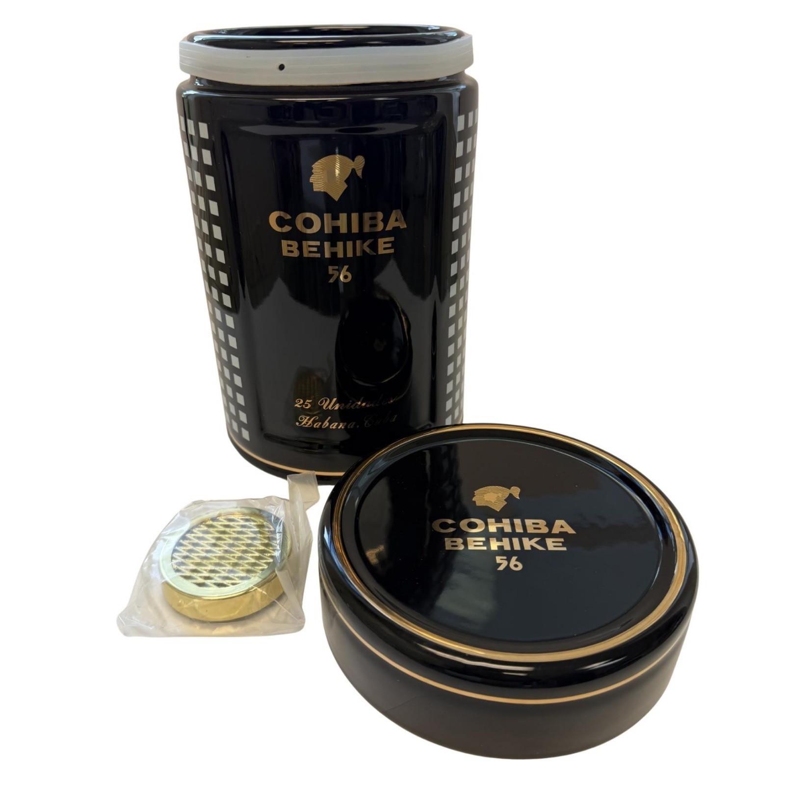 Ceramic Humidor Cigar Jar, Black and Gold