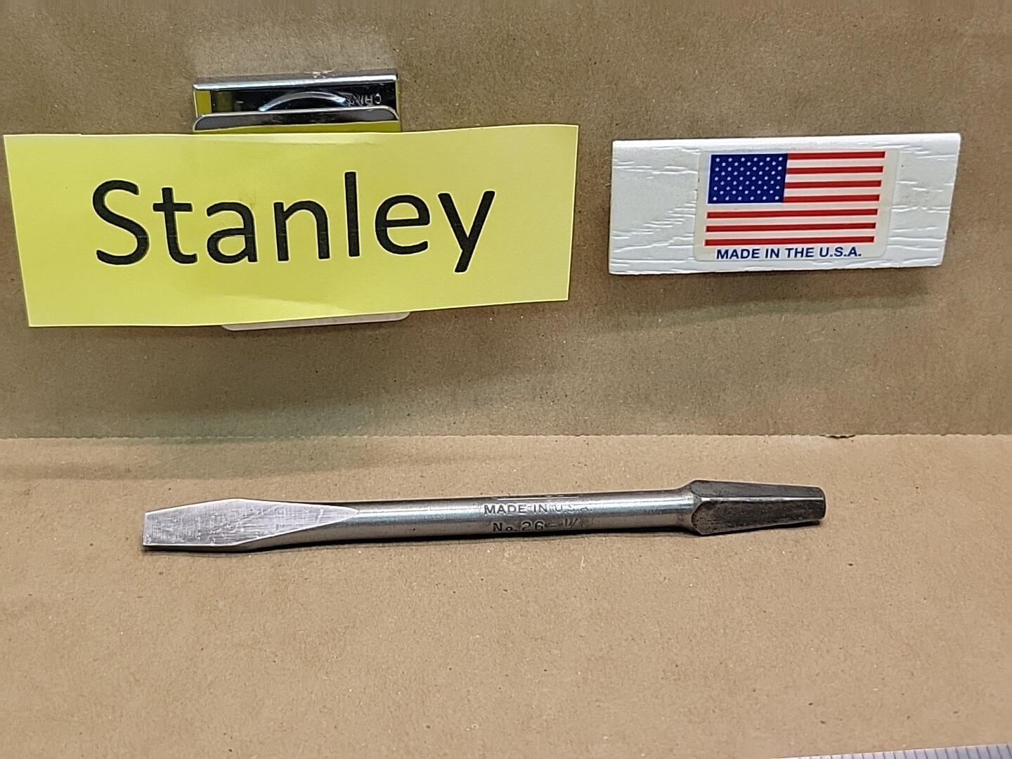 Stanley Bit Brace Screwdriver Bit Flat Slot Tip # 26 - 1/4  NOS USA