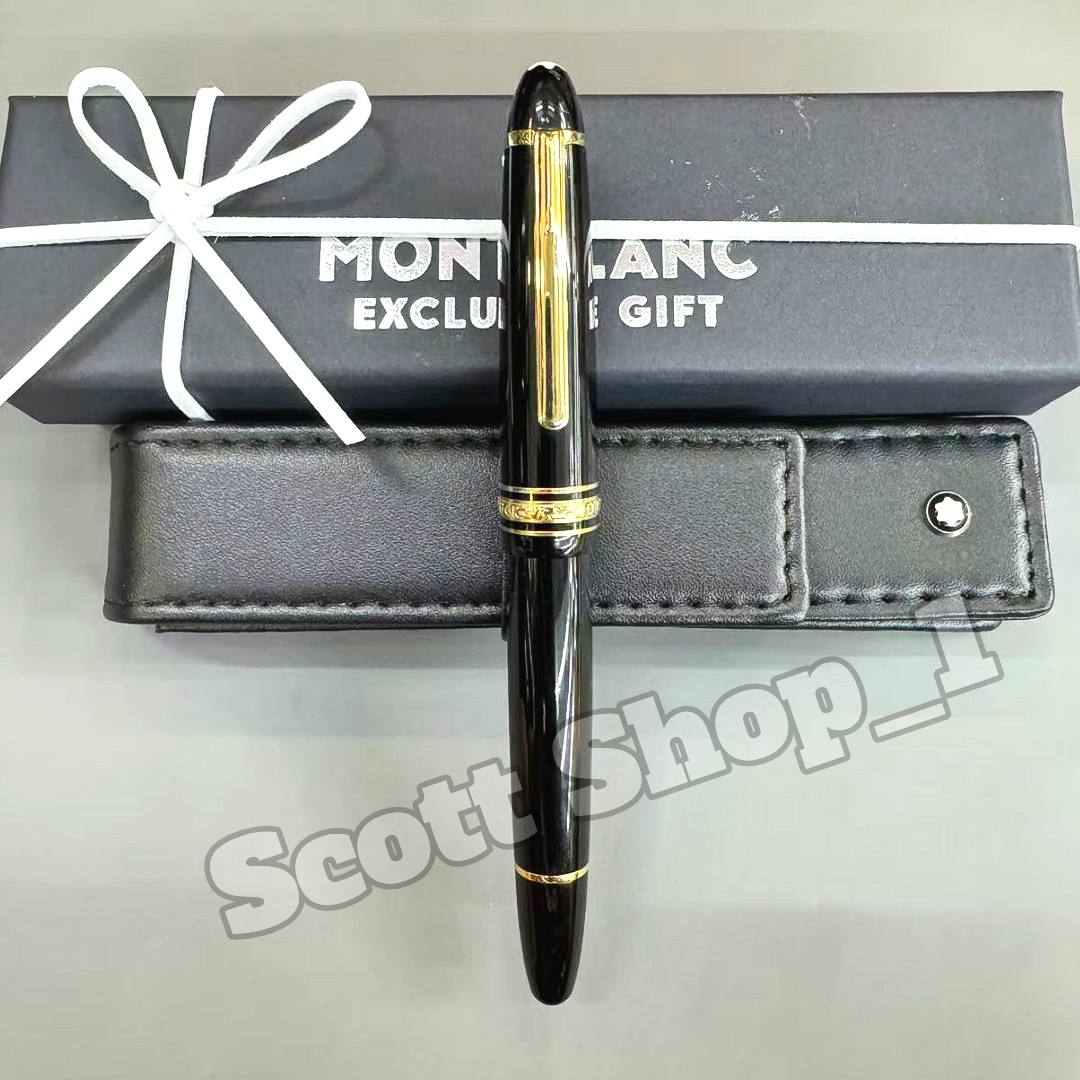 MONTBLANC Meisterstuck 146 Black Gold Trim Piston Fountain Pen w/ Leather Case